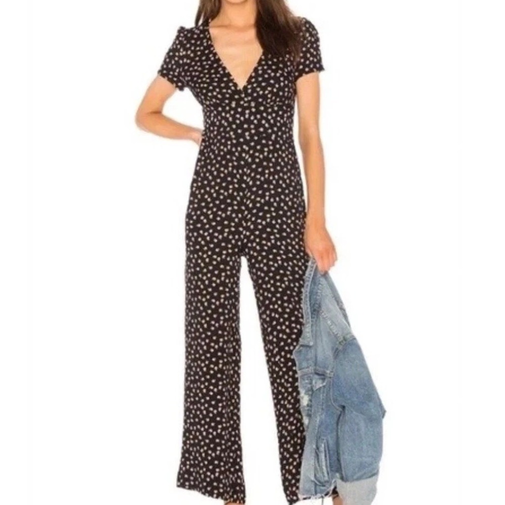 Free People Mia Jumpsuit Women 2 Wide Leg Short Sleeve Floral Cottage Black Pink